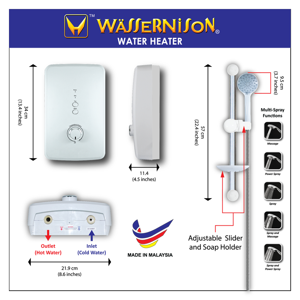 Wassernison Single Point Water Heater 4.5 kW with Shower Kit | Lazada PH