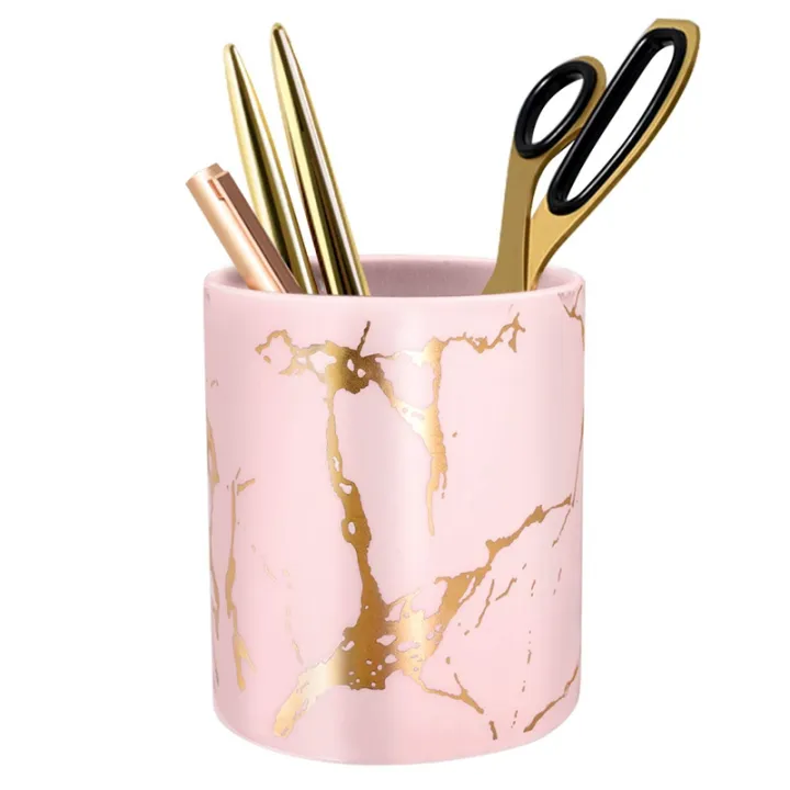 Pen Holder Stand For Desk Marble Pattern Pencil Cup For Girls