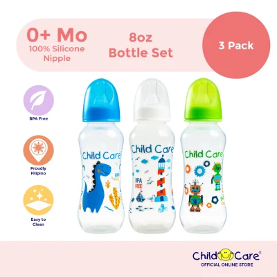 Child Care 8oz Baby Bottle Set (Anti-Colic Feeding bottle) (Standard Neck Bottle) (BPA Free Feeding Bottle) (Feeding Set)