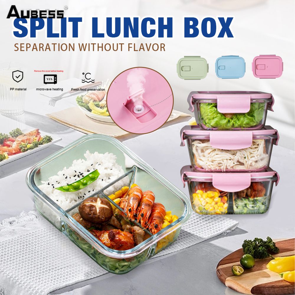 High Borosilicate Glass Lunch Box Microwave Oven Bento Bowl Sealed Glass  Office Workers' Fresh-keeping Box Set Bento Lunch Box