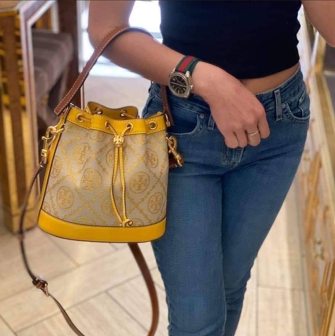 7550 TORY BURCH T Monogram Jacquard Bucket Bag GOLDFINCH