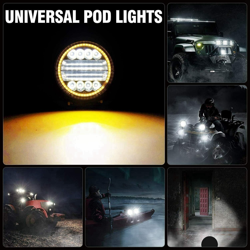 2x 5-Inch 200W Round LED Work Lights – Combo Spot/Flood Beam – Amber Lens – IP68 Waterproof