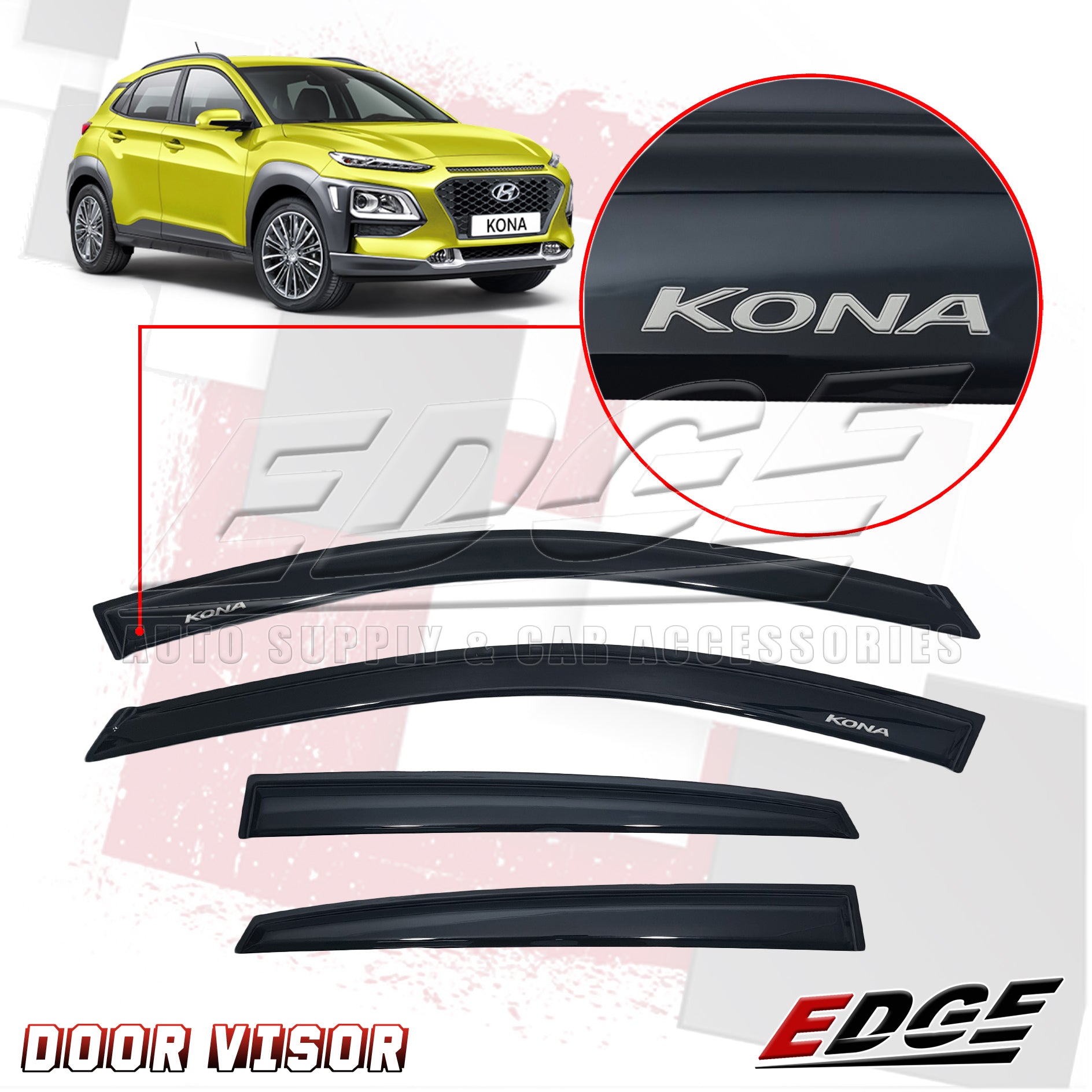 Hyundai KONA 2018-2020 Door Visor (Black) // vent window sun rain