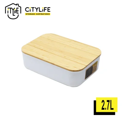 Citylife Sleek Flat Storage Box Compartment with Wooden Lid