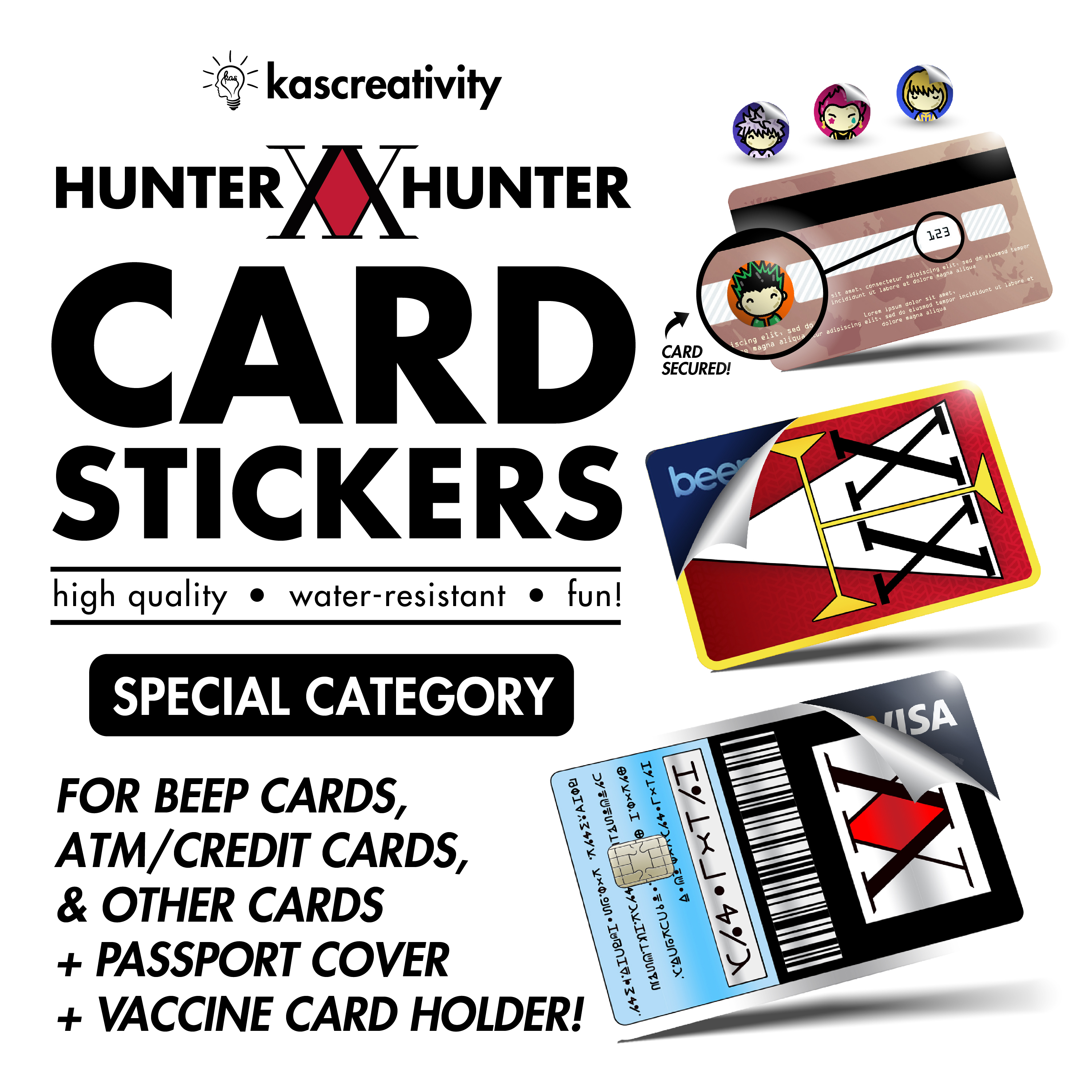 Hunter x Hunter HxH Card Stickers & Accessories (For Beep ATM Credit Card  CVV Passport Vax Cover Holder) | Lazada PH