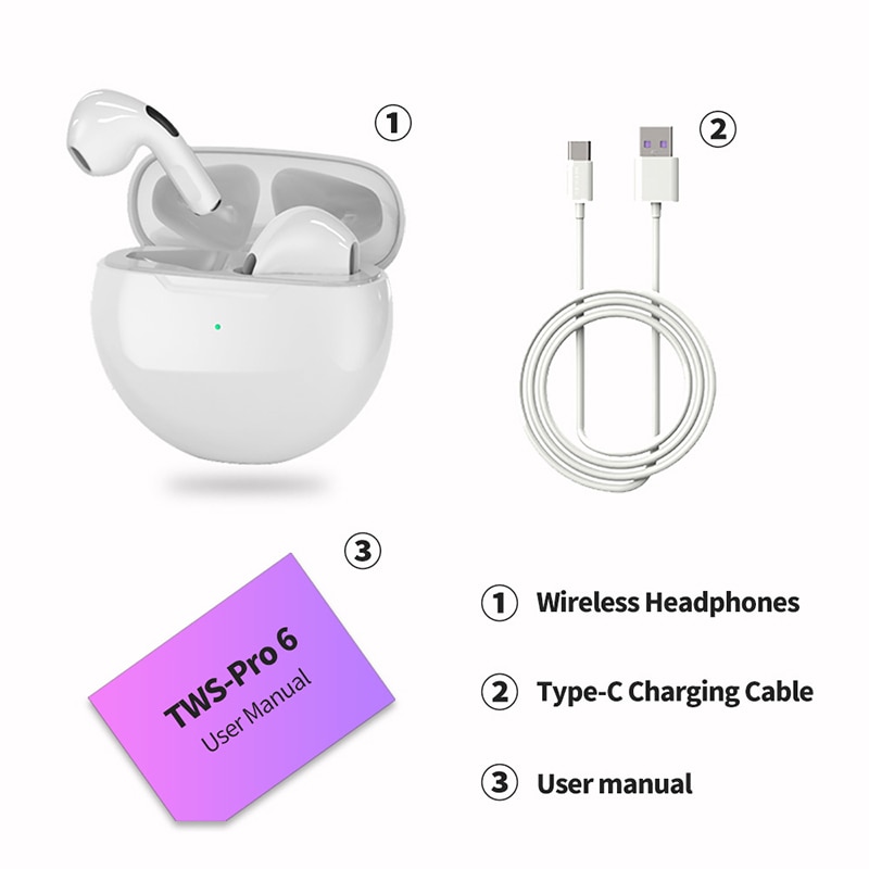 New PRO6 Wireless Bluetooth Headset Stereo Binaural TWS in-Ear Macaron J6 6 Th Generation Bluetooth Headset
