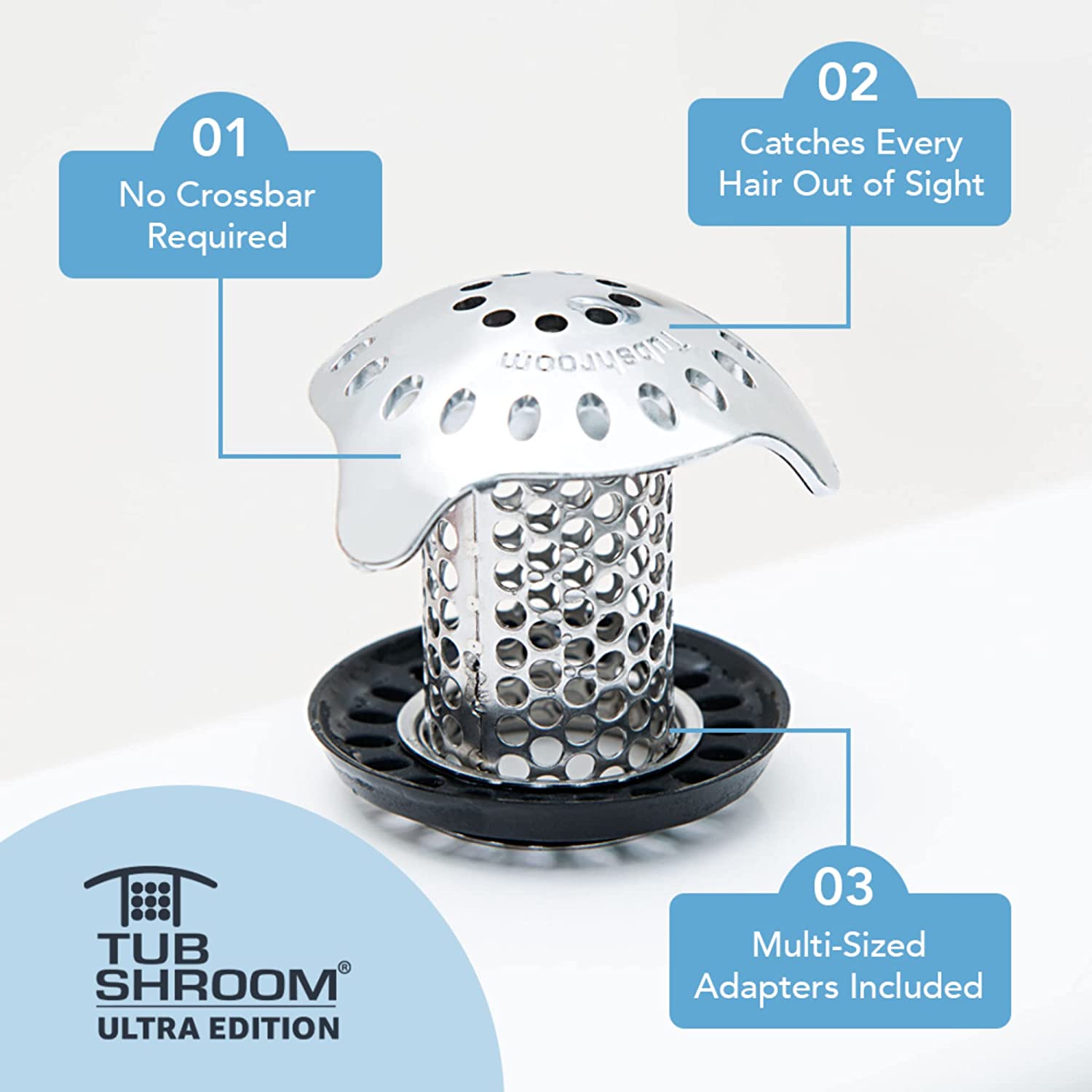 TubShroom® Chrome Revolutionary Tub Drain Protector Hair Catcher Strainer  Snare