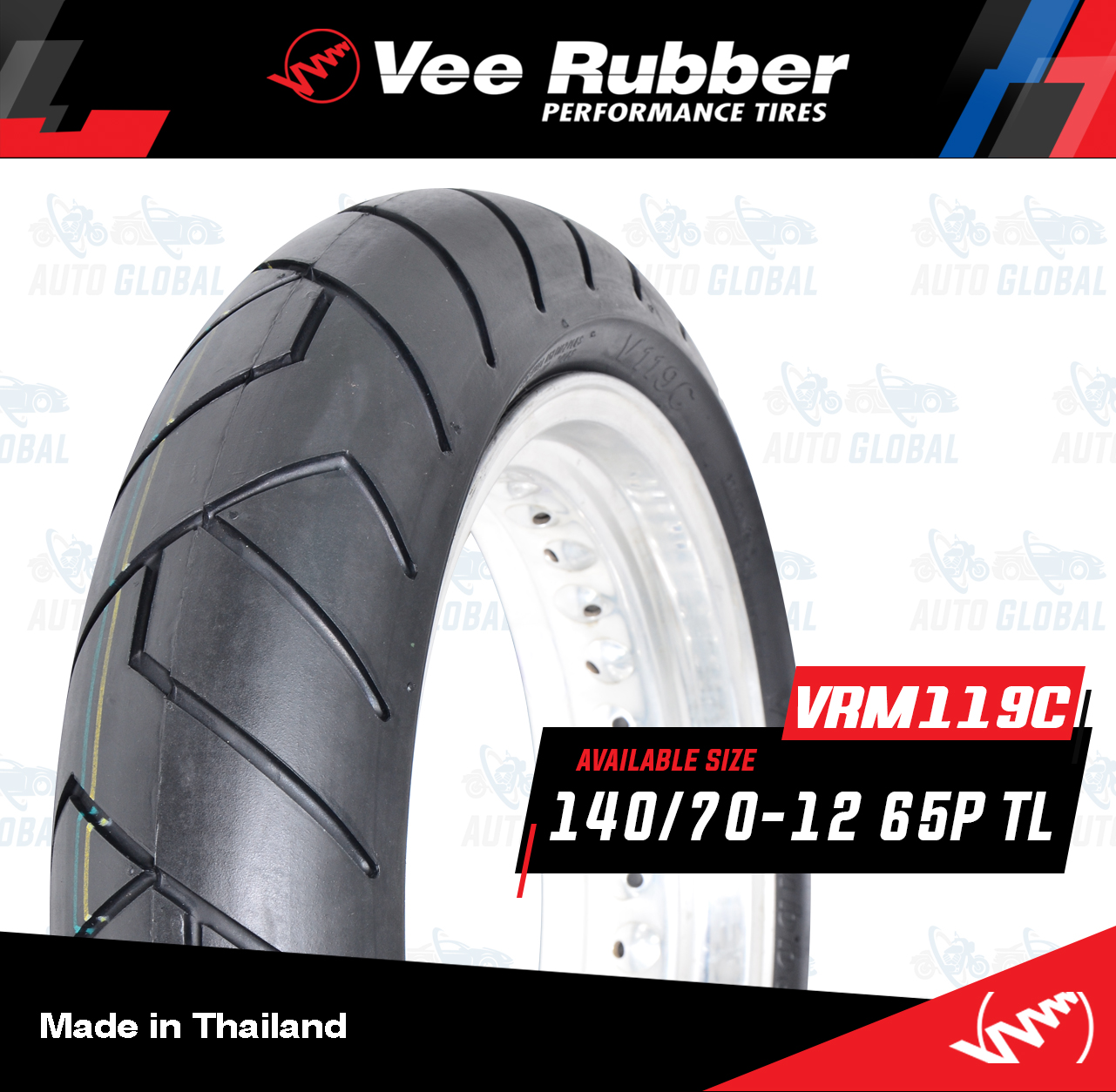 140/70-12 65P TL Vee Rubber VRM119C Tubeless Scooter Tires ( 140