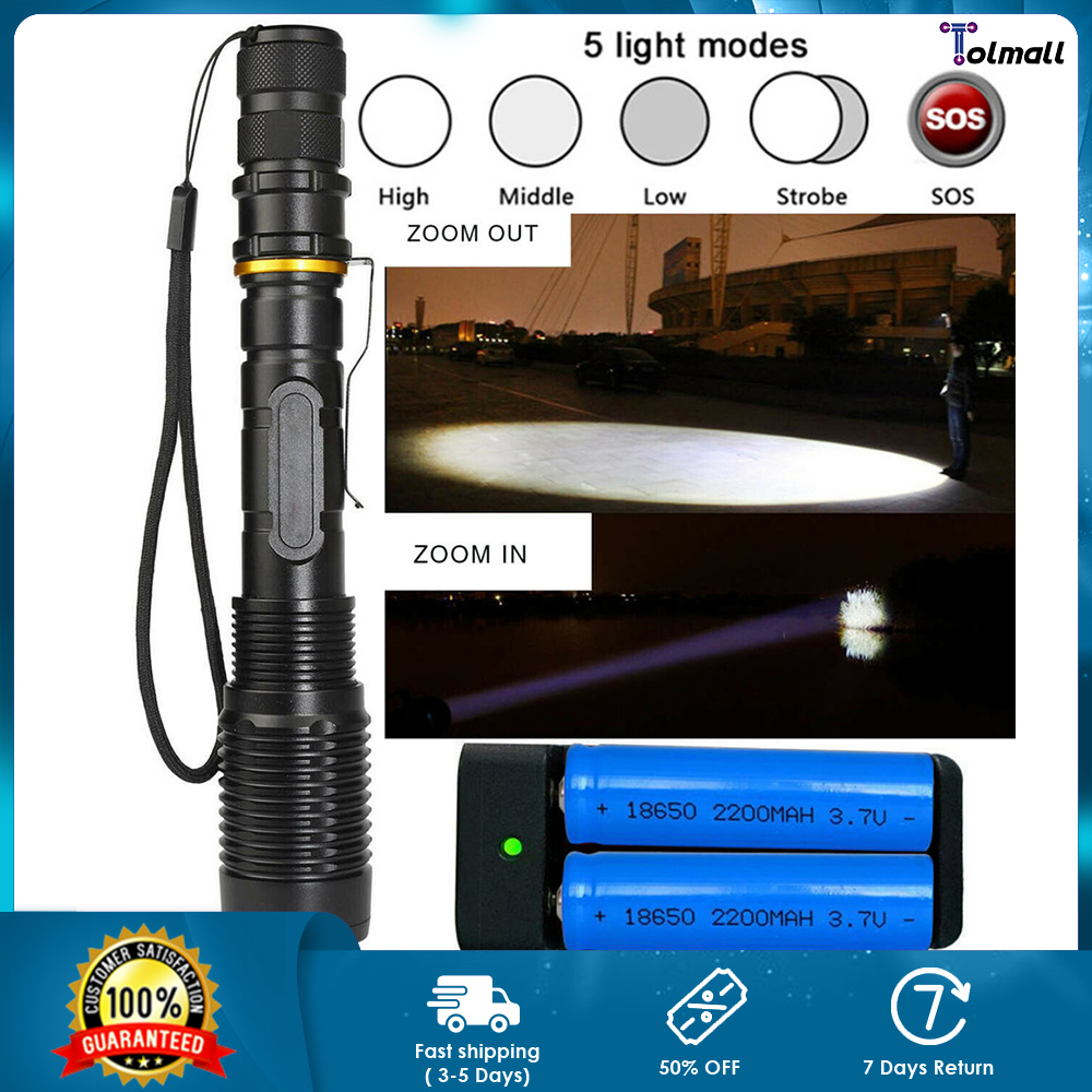 Details about   Tactical 350000LM LED 5 Modes Flashlight Torch Light Zoomable Handheld Lamp 