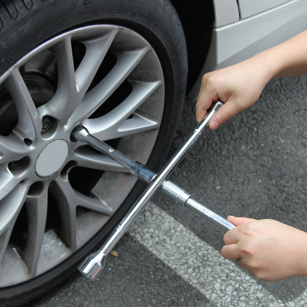 Folding Socket Cross Wrench 4 Way Auto Wheel Tire Lug Nut Remover 17mm