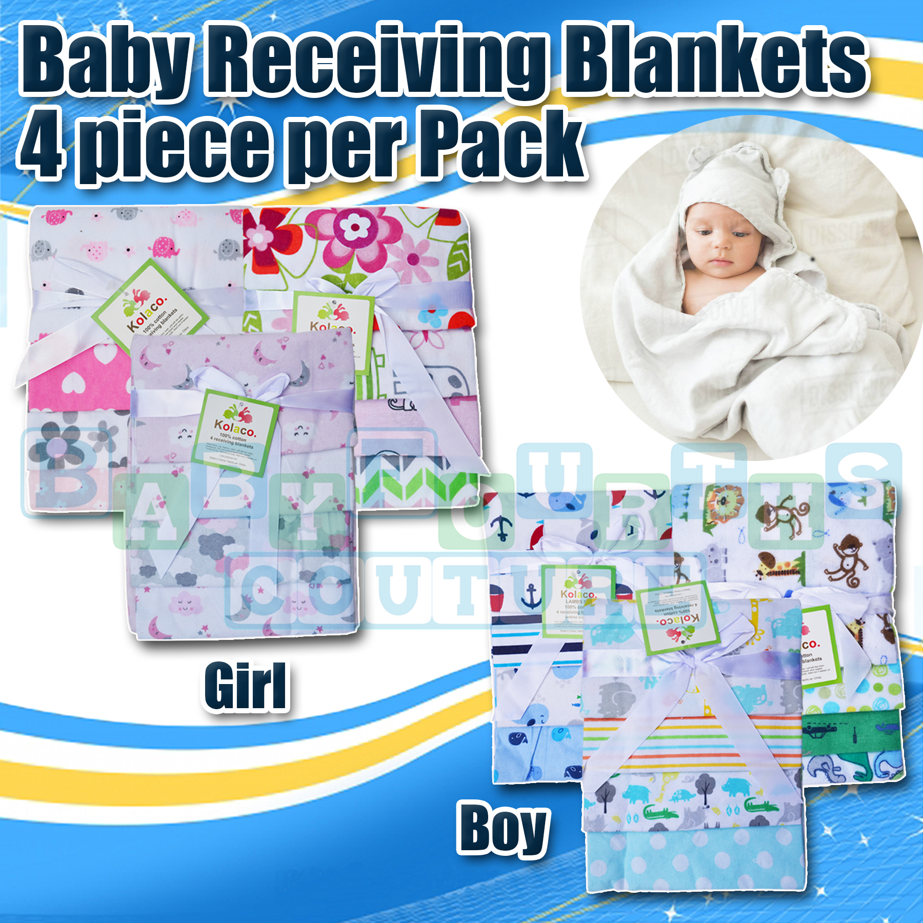 Baby Fourth Couture 4pcs Per Pack Baby Receiving Blankets For Baby