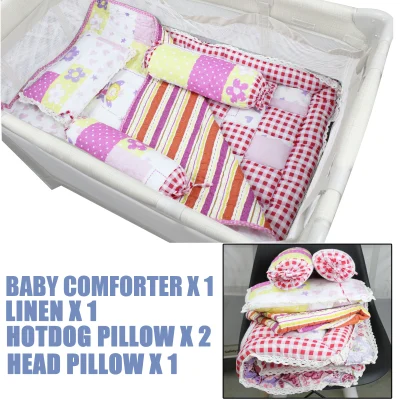 Baby Comforter 5 in 1 Flatfiber Baby Bed Comforter Crib Set with Head Pillow and Bolsters Hotdog Bolster Pillows Infant Newborn Beddings