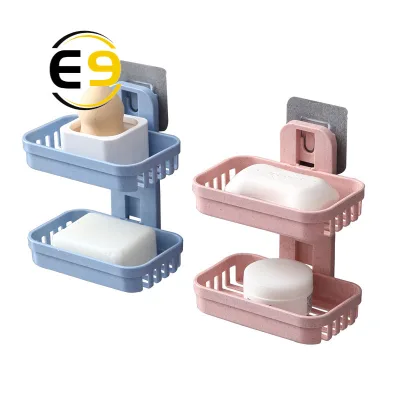 E9 Double Layers Wall Mounted Soap Box Bathroom Strong Suction Cup Soap Holder Storage Rack(1pc)