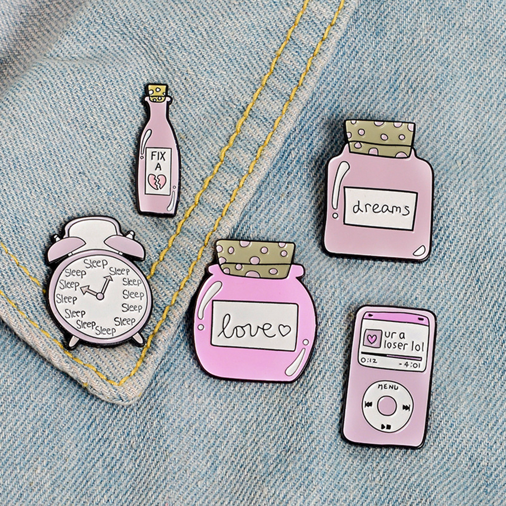 XINYANG941727 Chic Bag Decor Jewelry Gifts Denim Decorative Enamel Lapel Pin Dreams Bottle Badges Love Clock Cartoon Brooch