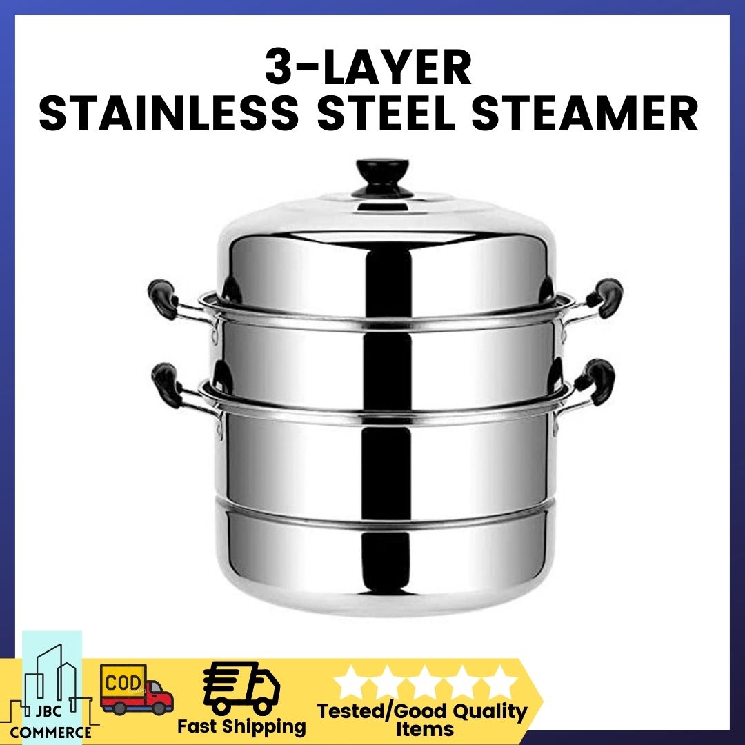 Dishwasher Safe Induction Oven Electric Grill Stove Top Work with Gas VIVOHOME 3-Tier 11 Inch 8.5Qt 304 Stainless Steel Steamer Pot Steaming Cookware Saucepot with Tempered Glass Lid