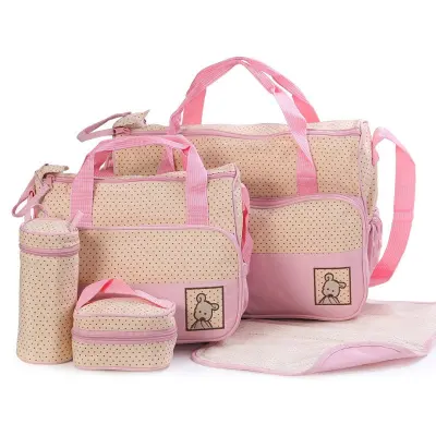 Keimav 5-piece Baby Changing Diaper Nappy Bag Handbag Multifunctional Bags Set (Pink)