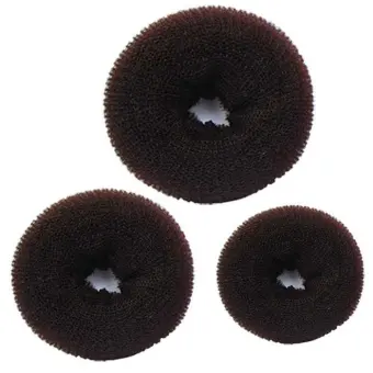 3 Pcs Sponge Women Hair Bun Ring Donut Shaper Maker 3 Sizes Coffee