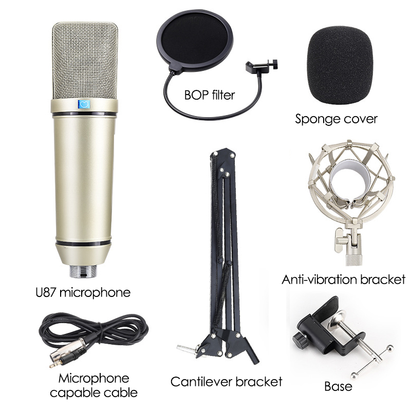 【SSHINC】U87 Condenser Microphone Bundle, U87 Mic Kit with Adjustable Mic Suspension Scissor Arm
