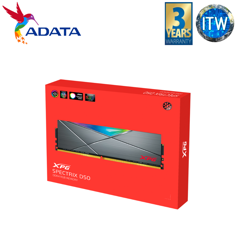 Adata XPG Spectrix D50 RGB 16GB(2x8GB) DDR4 3200MHz Desktop Memory Grey  (AD-AX4U32008G16A-DT50)