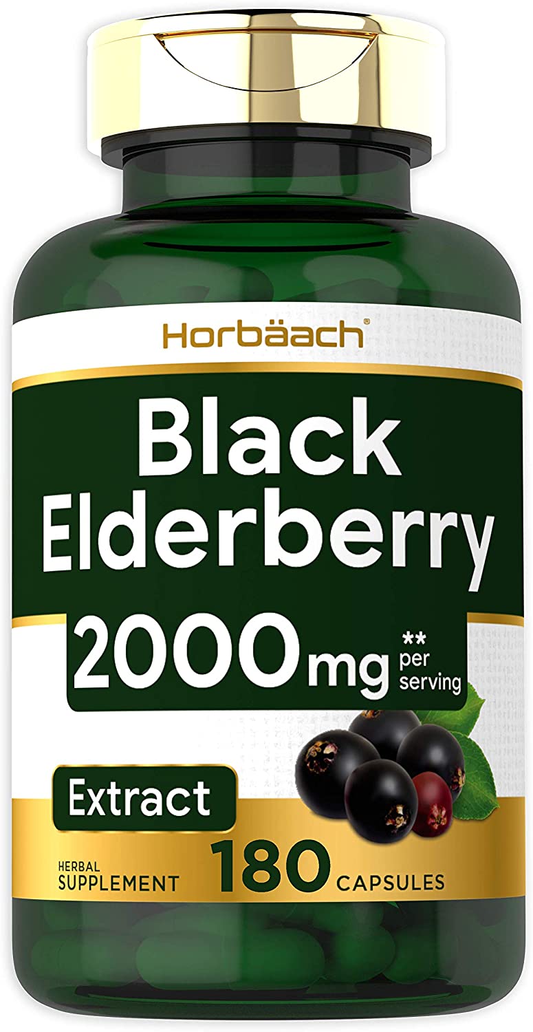 Horbaach Black Elderberry Herbal Supplement 180 Capsules PACKAGING MAY