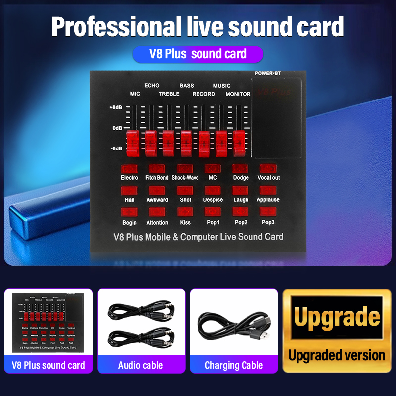 100 Original V8 Plus Sound Card Audio Mixer USB External Sound Card