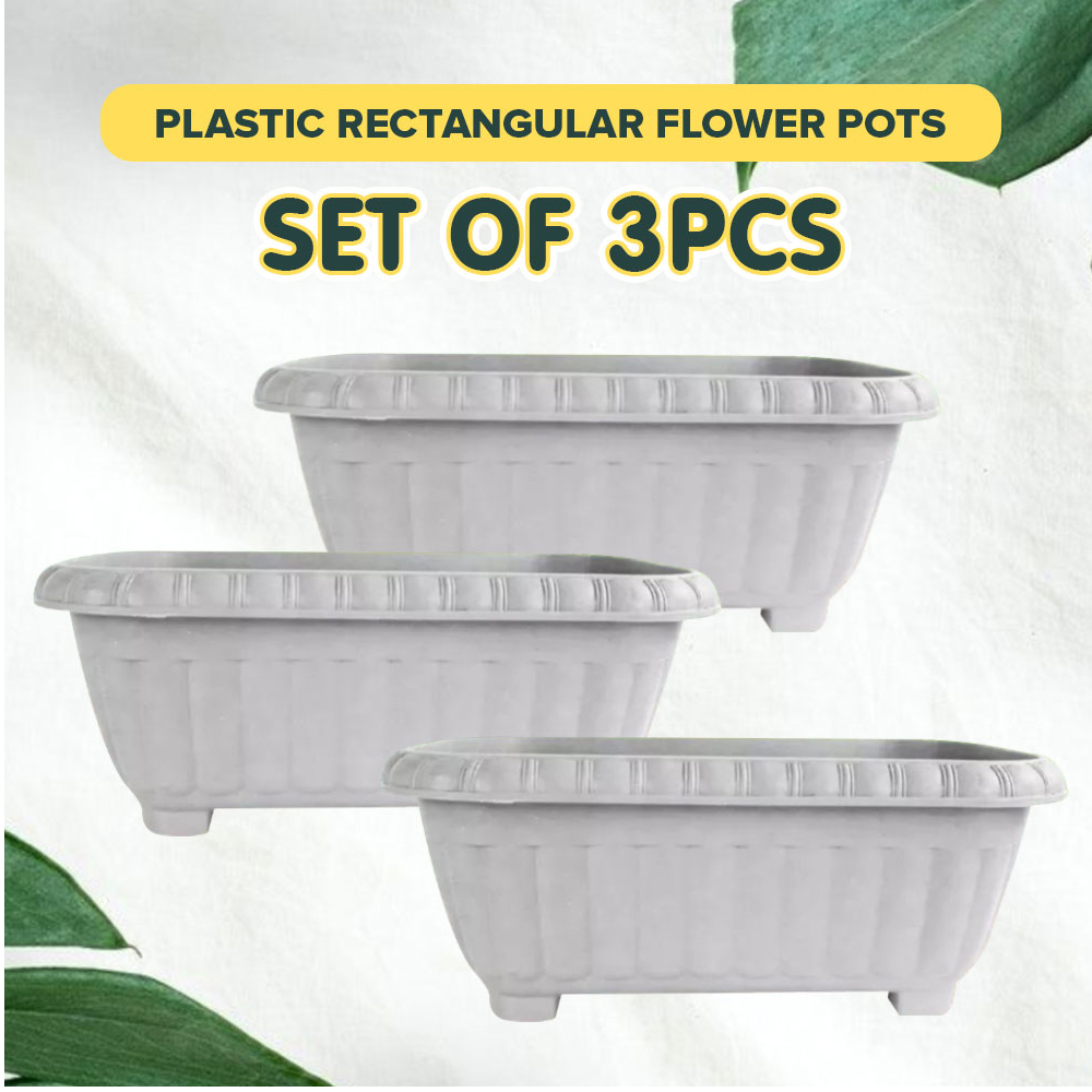 Arcadia Plastic Rectangular Flower Pots For Plants Green And White