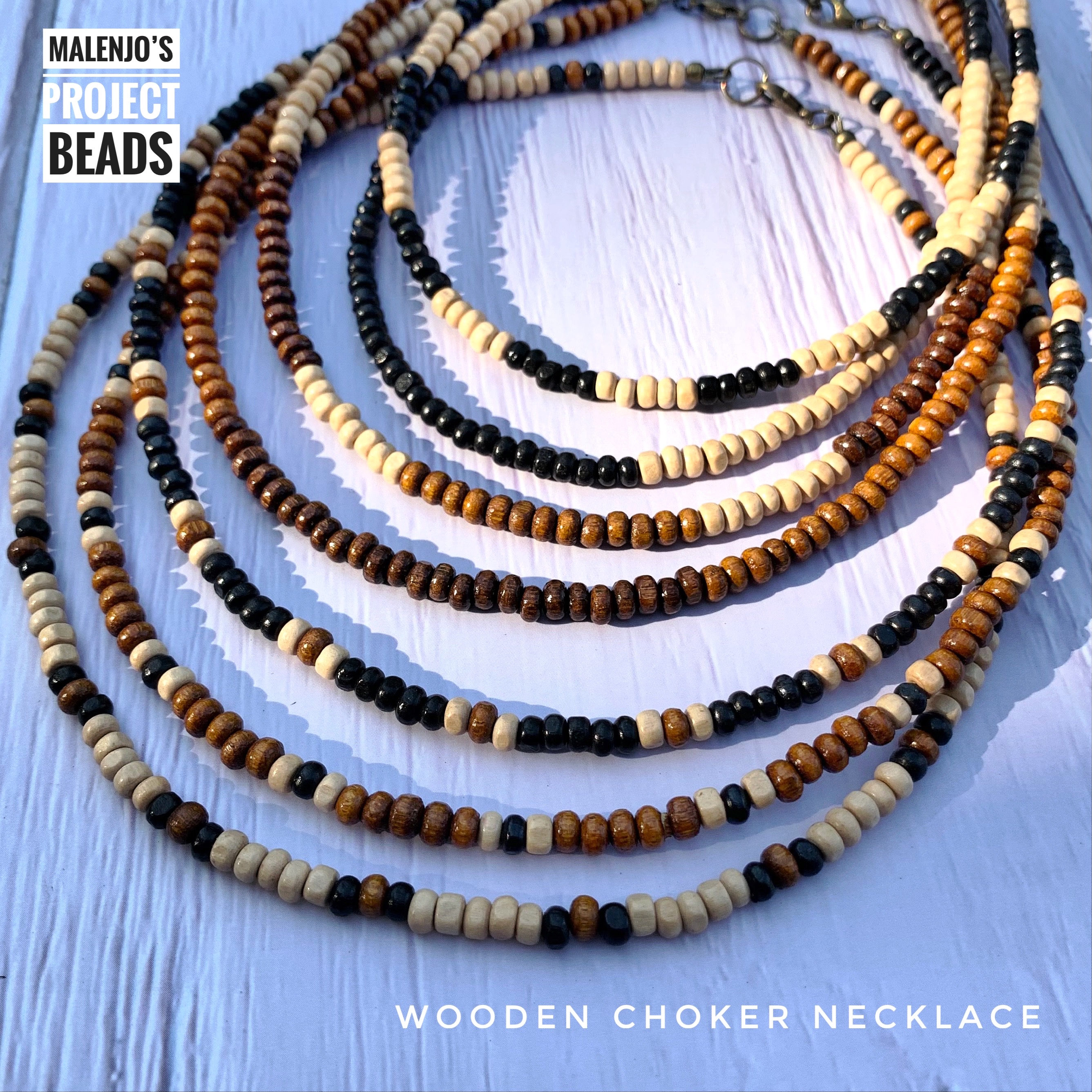 MALENJO's BOHO/SUMMER/BEACH BEADED CHOKER NECKLACE/WOODEN BEADS/TEAM  KAHOY/HANDCRAFTED