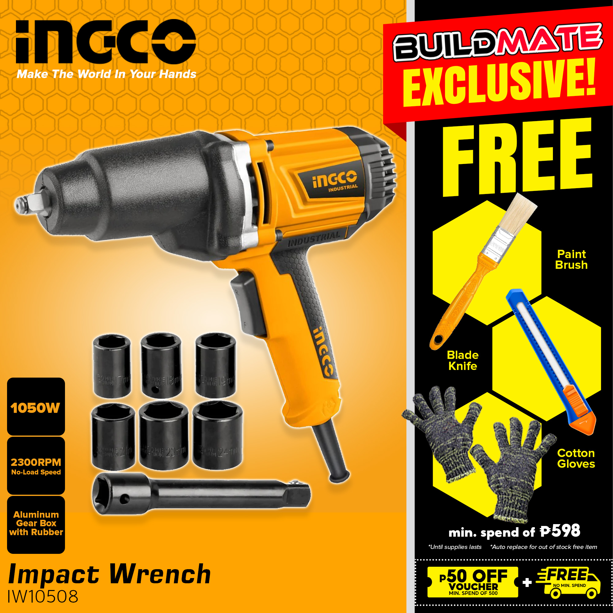 INGCO Impact Wrench 1050W IW10508 •BUILDMATE• IPT Lazada PH