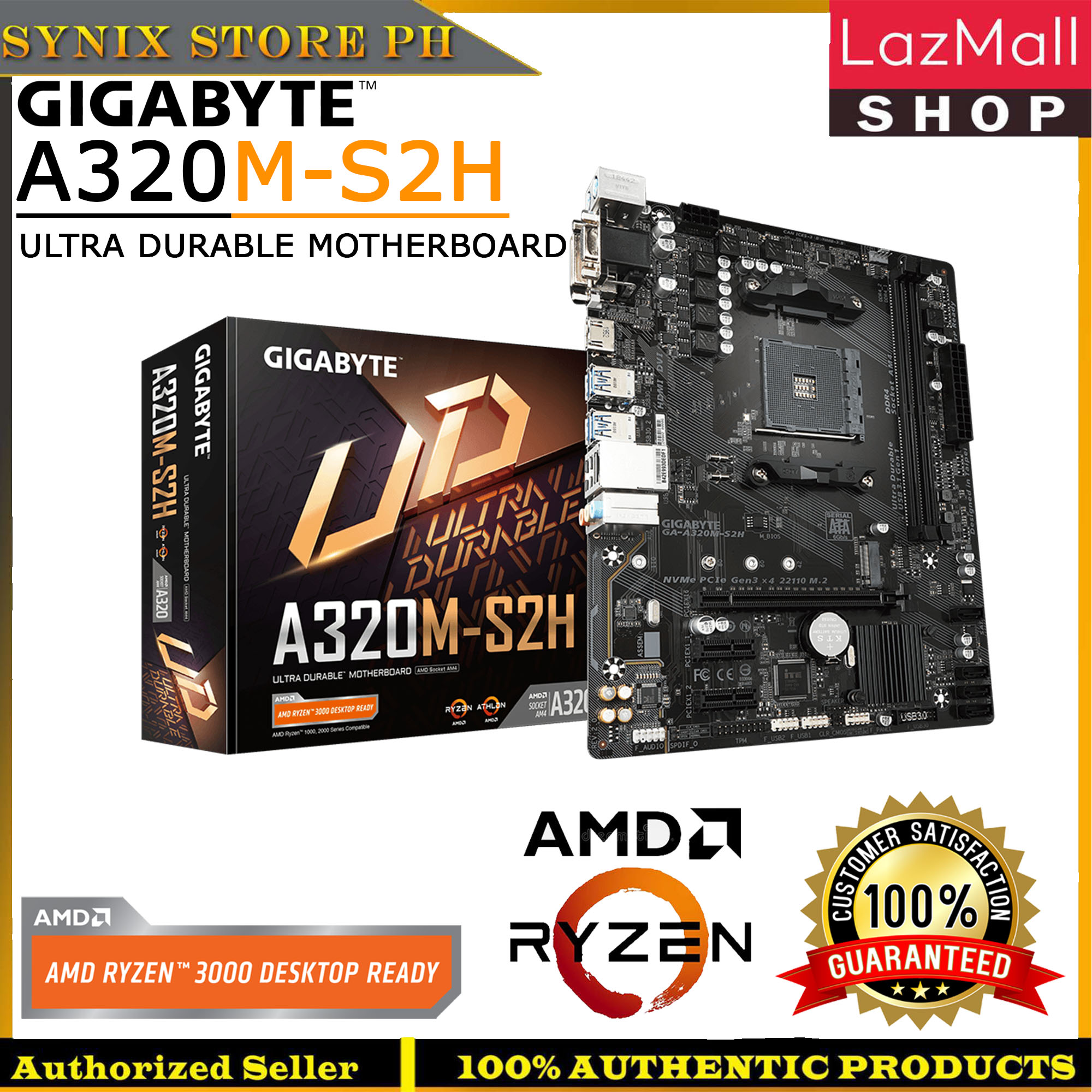 GIGABYTE A320M-S2H Ultra Durable Motherboard AMD Socket AM4 AMD A320 ...