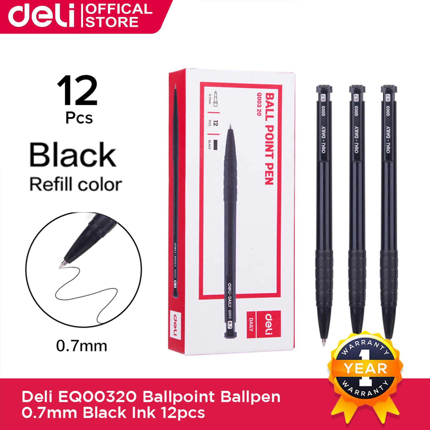 Deli EQ00320 Ballpoint Ballpen 0.7mm Black Ink 12Pcs | Lazada PH