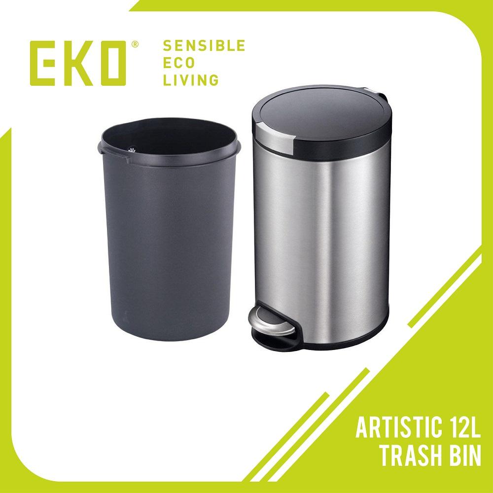 Buy EKO Artistic 12L Stainless Steel Round Step Waste Bin with Soft Close  Lid, ALEK12Online at Best Price in UAE