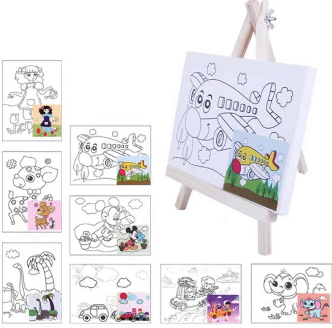 Canvas Paint Set 15cm X 20cm with Paint Tools DIY Painting Kit with  Pre-Drawn Canvas + Mini Wooden Stands for Artist Kids