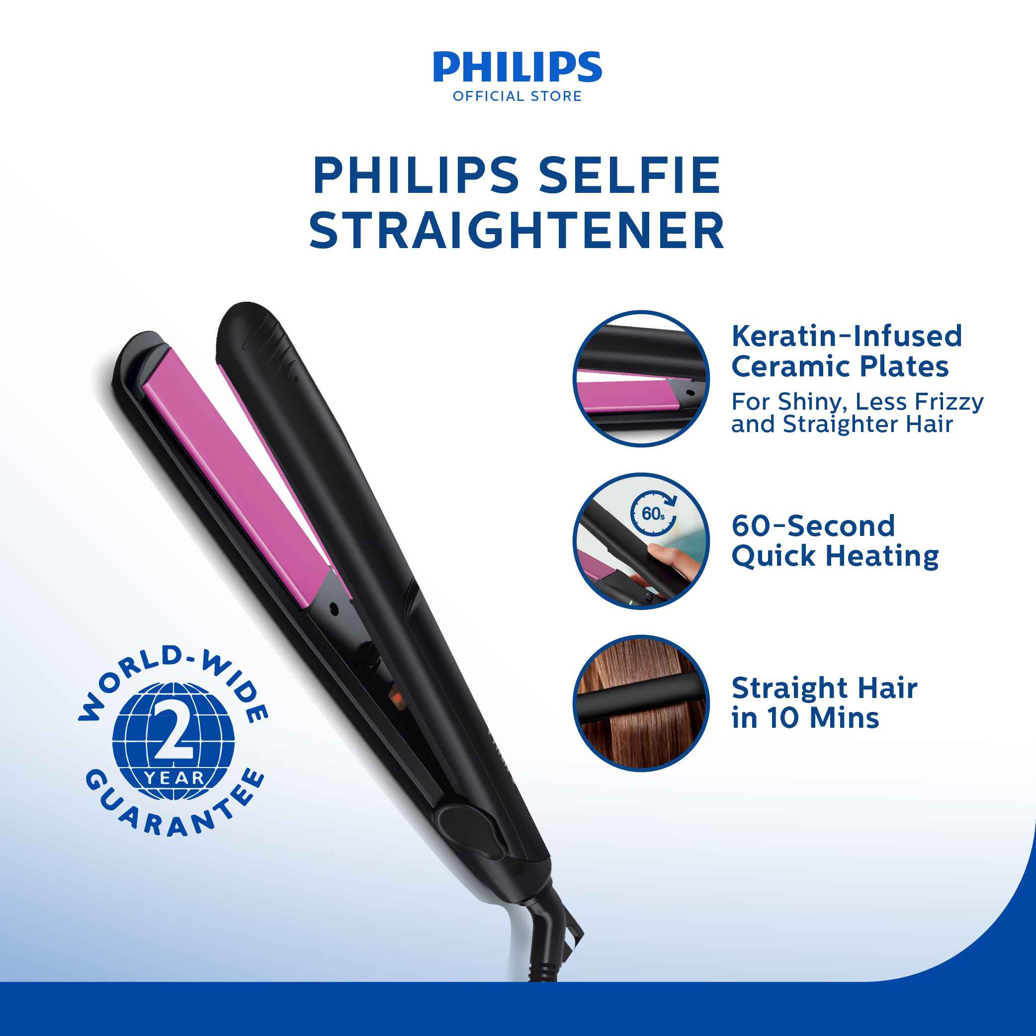 Philips Selfie Straightener HP8401/00 (Fast Heating High