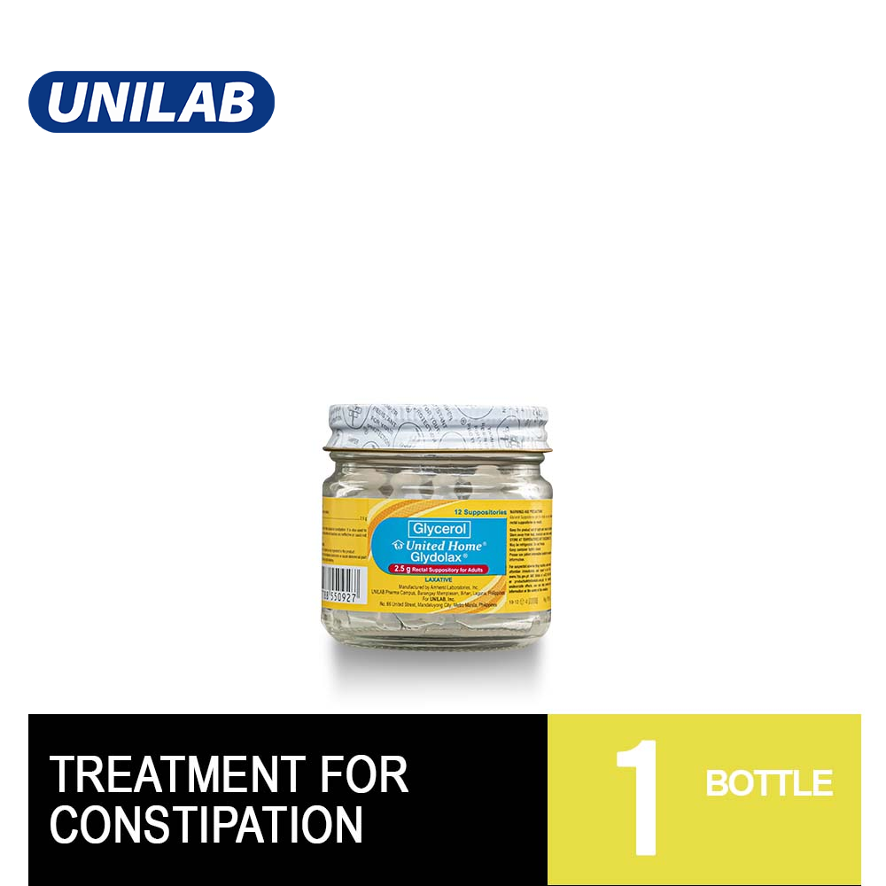 United Home Glydolax Adult Suppository Bottle Of 12 Pcs (For The