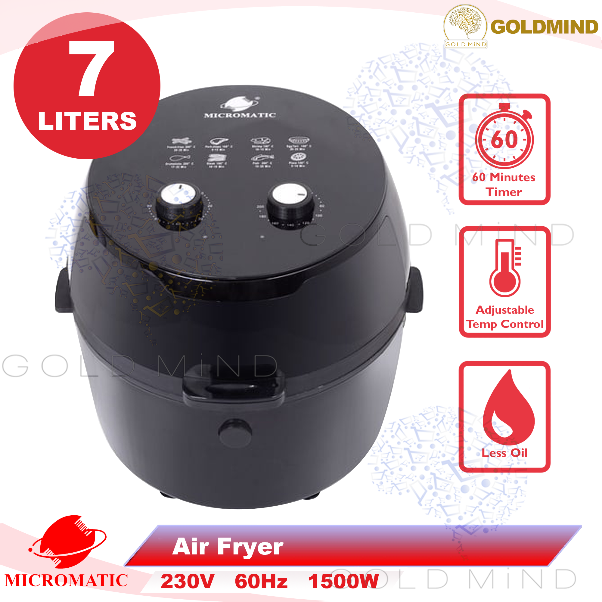 Micromatic Air Fryer With Non-stick Coating   7l Capacity 1500w 