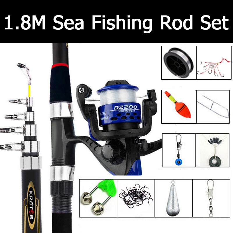 Fishing Rod Full Set with Bait Fishing Rod and Reel Set Combo 1.8M