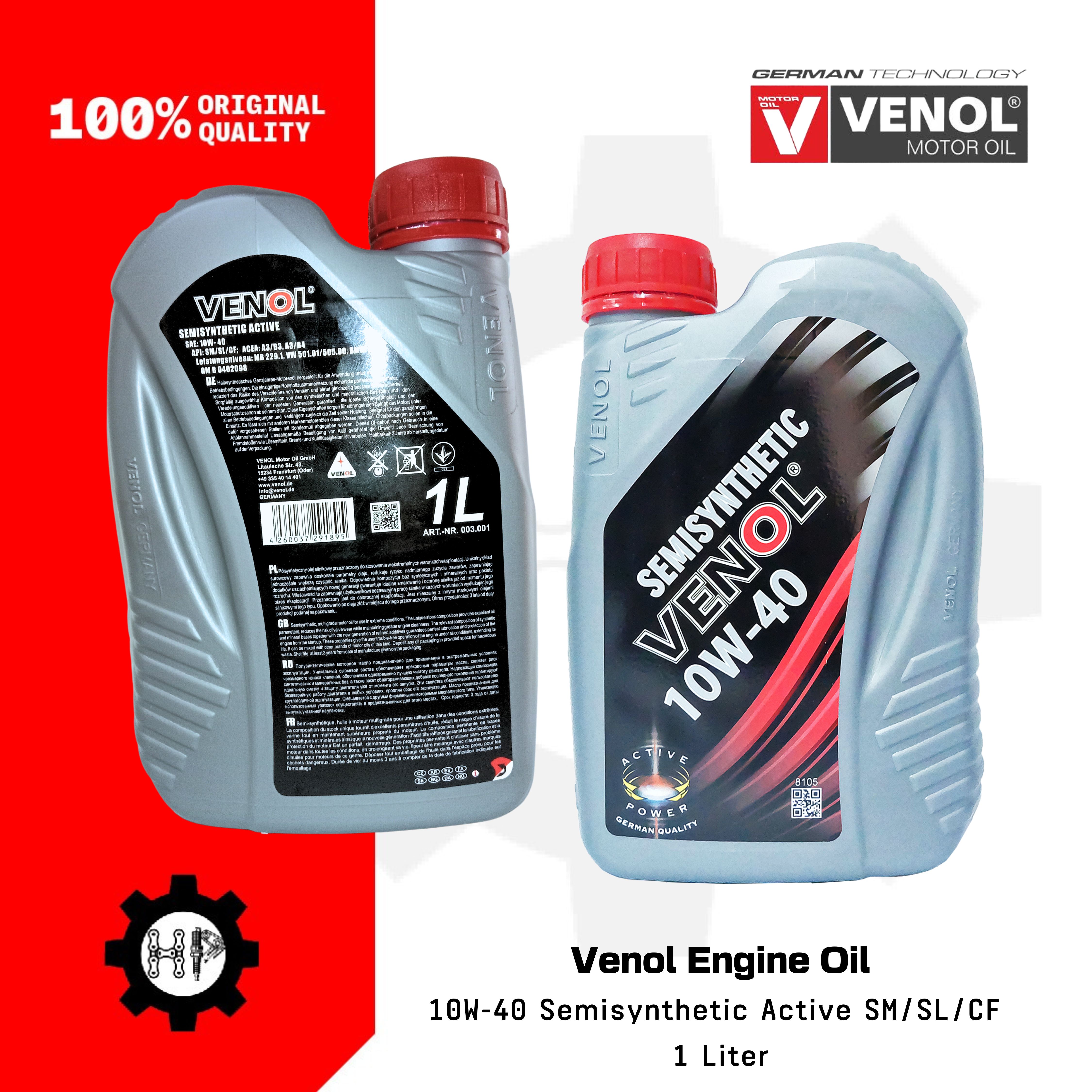 Venol Engine Oil 10W40 Semisynthetic Active SM/SL/CF 1 Liter Lazada PH