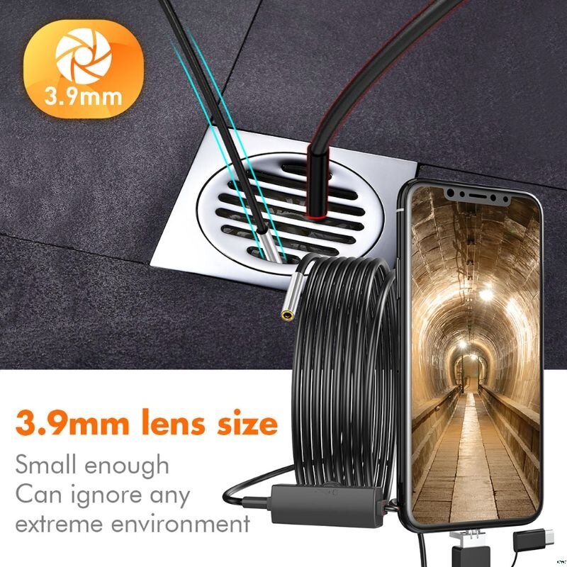 USB Endoscope 3 in 1 Borescope 3.9mm Ultra Thin Waterproof Camera Micro USB and Type C for Android Phone Windows PC Mac