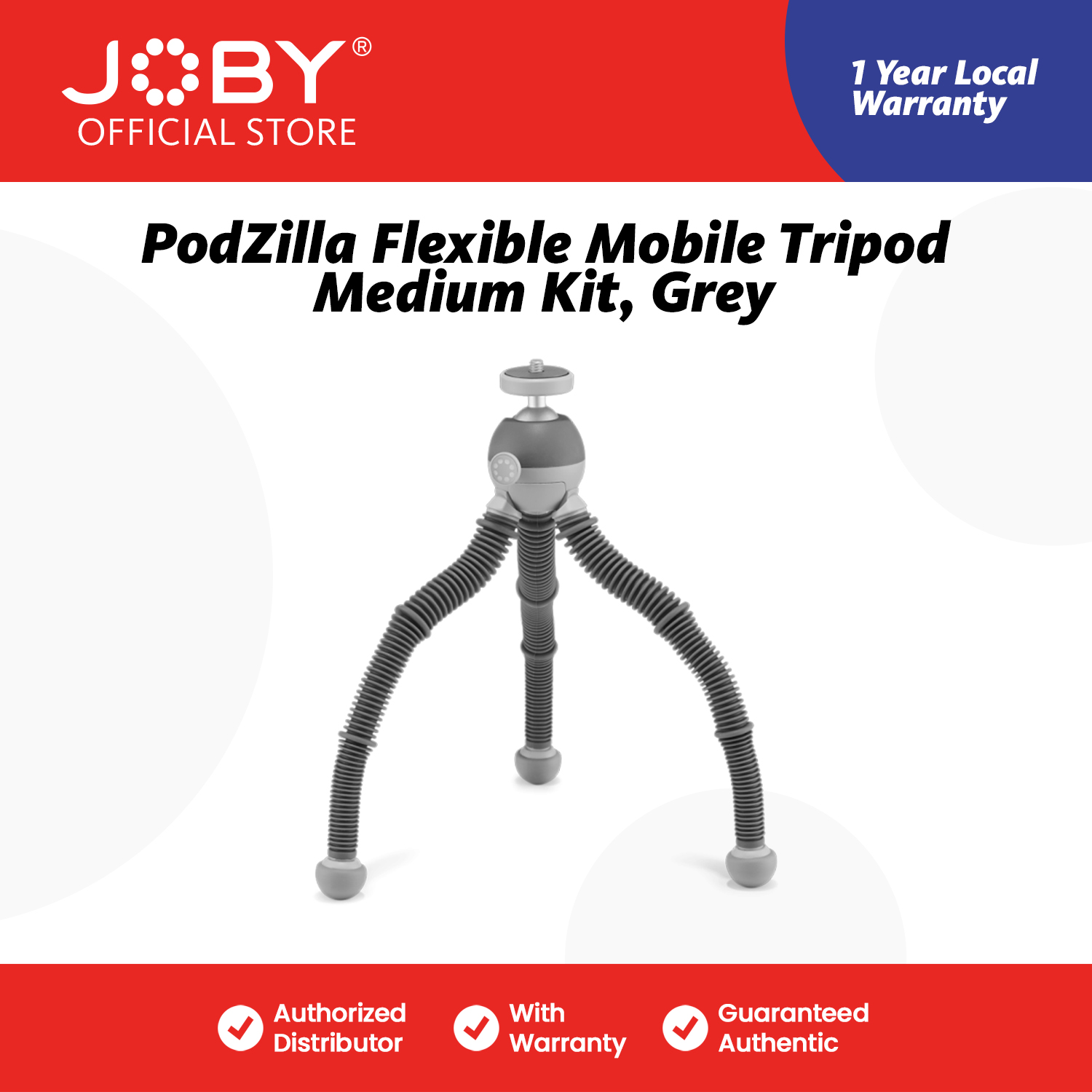 PodZilla™ Flexible Mobile Tripod Medium Kit Gray - JB01731-BWW