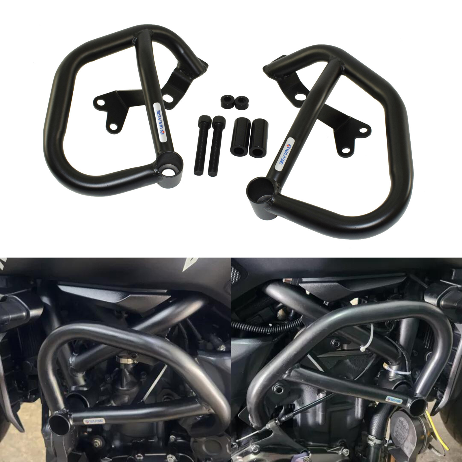 Black Motorcycle Engine Guard Bumper Crash Bar Frame Sliders Protection ...