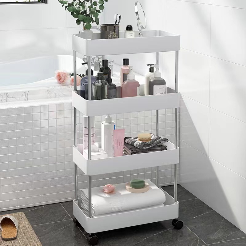 4 layer Bath Rack Bathroom Shelves Rolling Trolley Kitchen Organizer Room Organizer StorageZ635