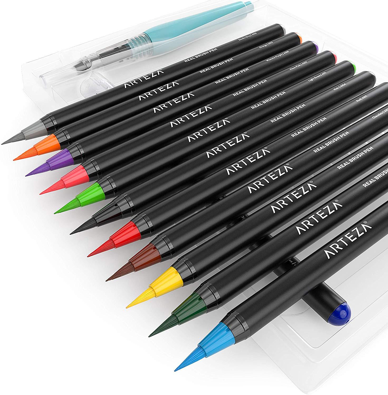 Arteza Real Brush Pens, 12 Paint Markers with Flexible Brush Tips, Professional