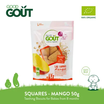GOOD GOUT Squares Mango 50g Organic Gluten Free Cereal Teething Biscuits for Babies 8 months+