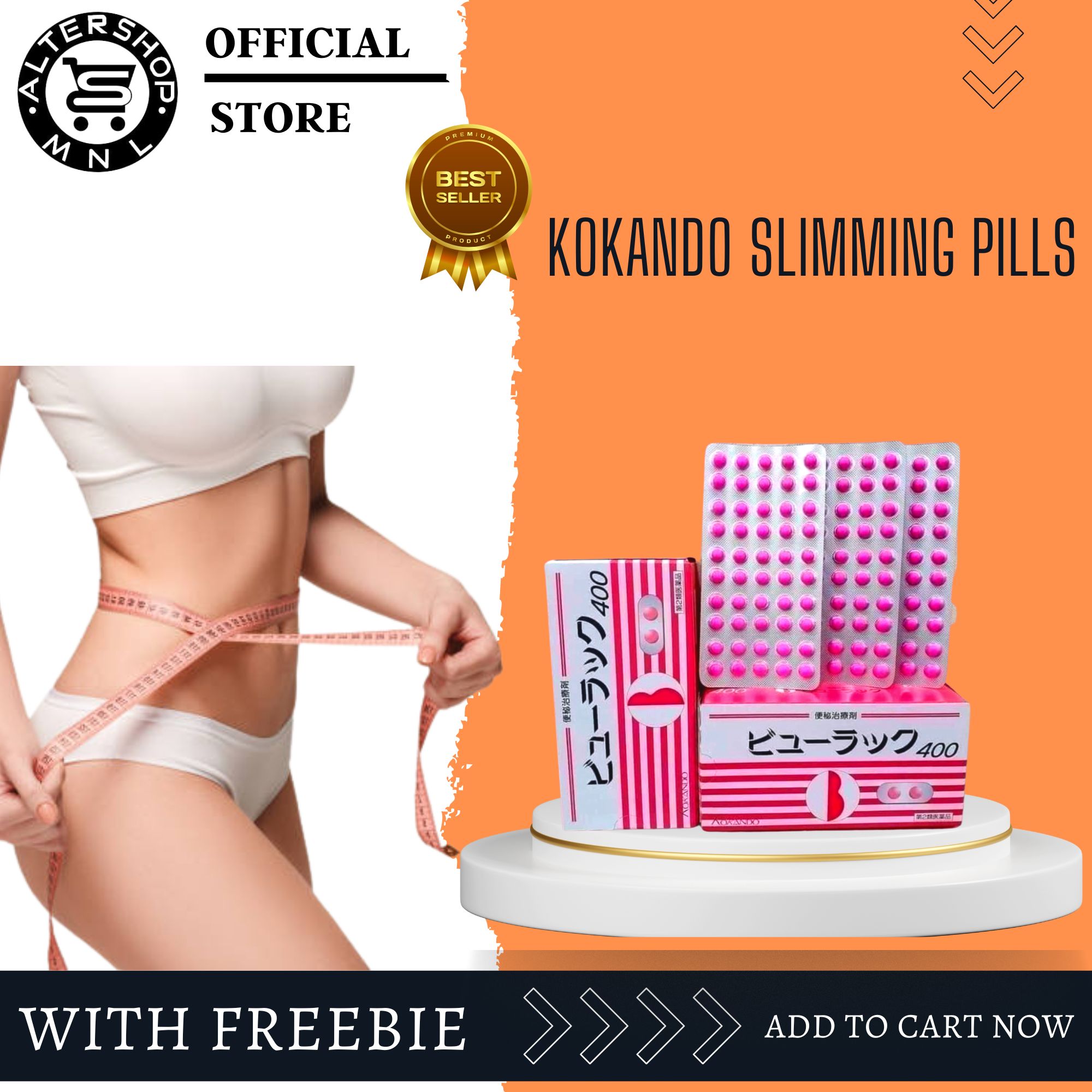 ORIGINAL 1BOX/8PADS KOKANDO BYURAKKU SLIMMING PINK PILLS MADE IN JAPAN