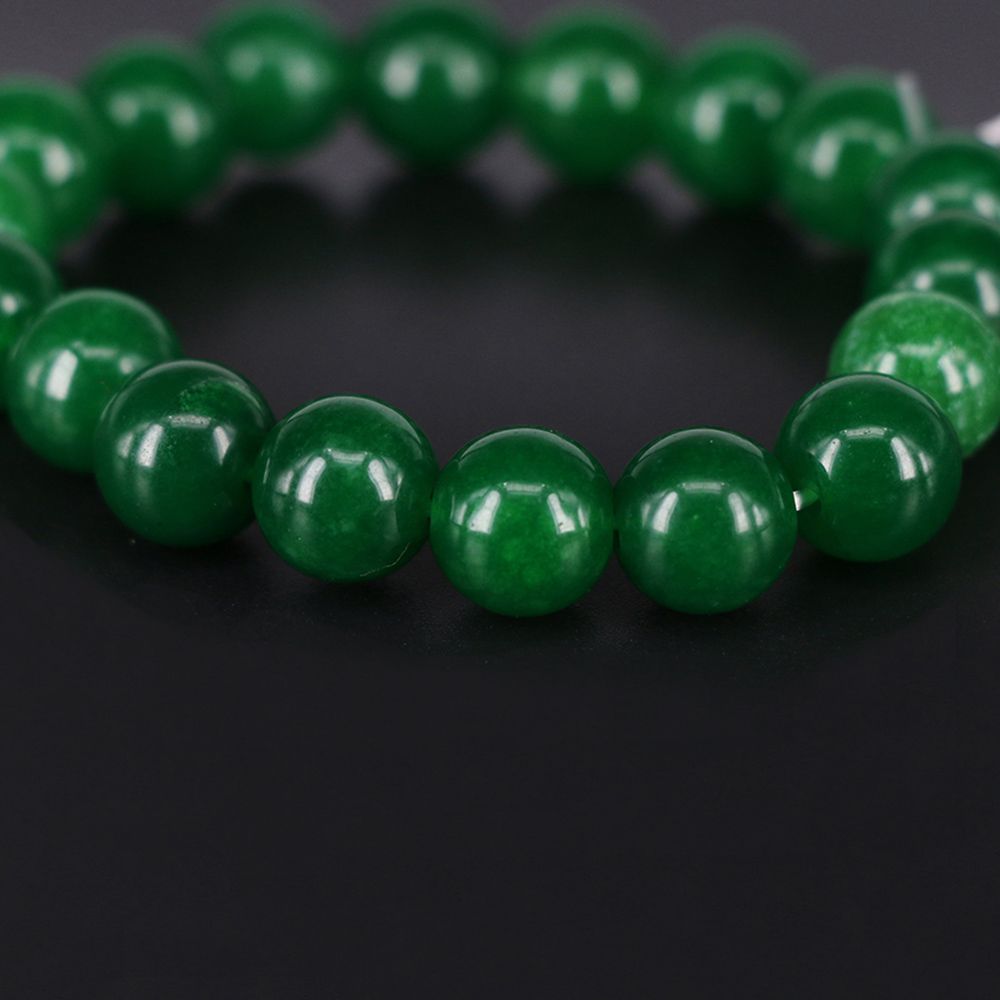 HENLI Handmade Beads Round Stretchy Gemstone Bracelet Dark Green Bangle