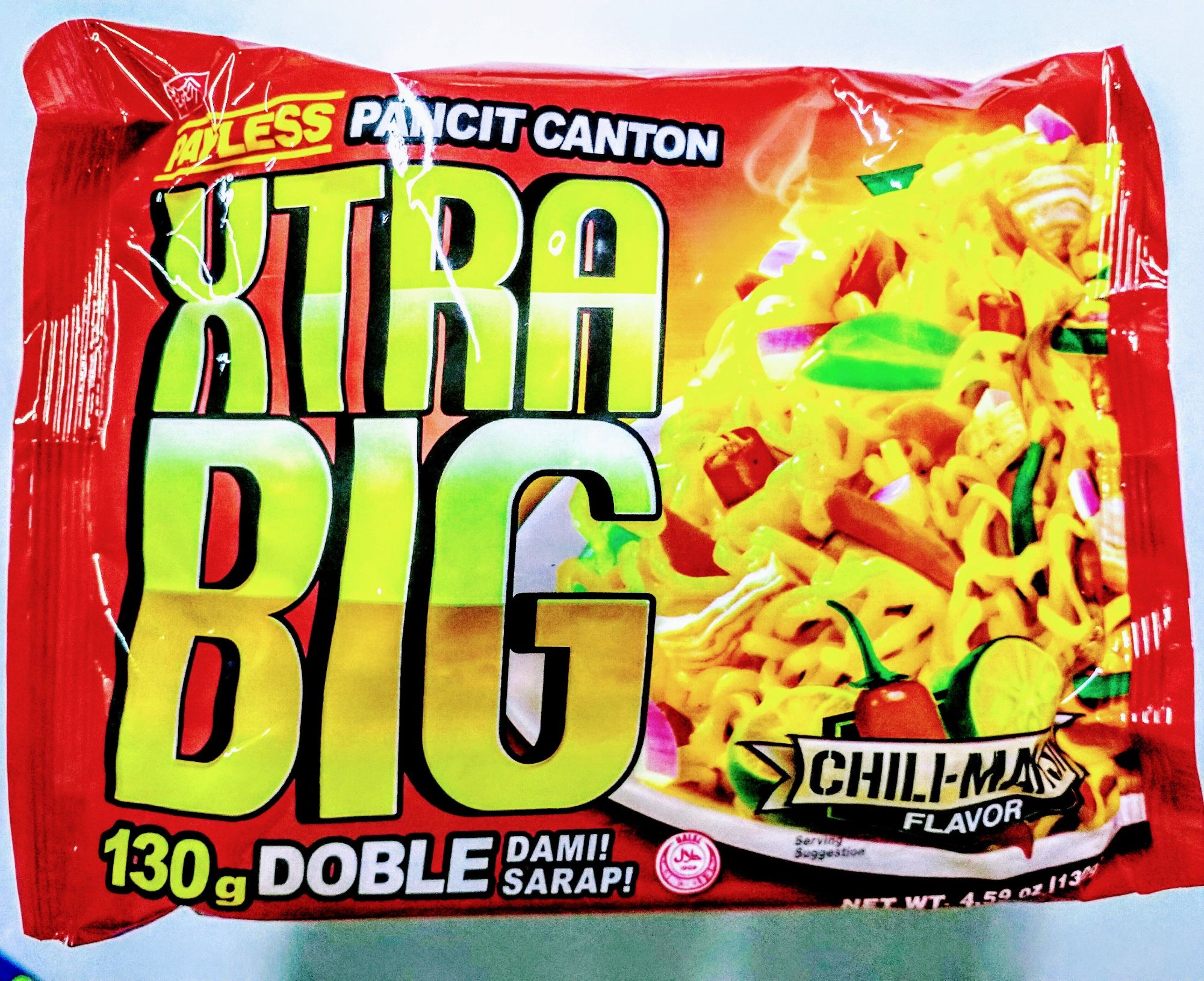 Payless Pancit Canton Xtra Big. Chili Mansi Flavor. Net Wt 130g