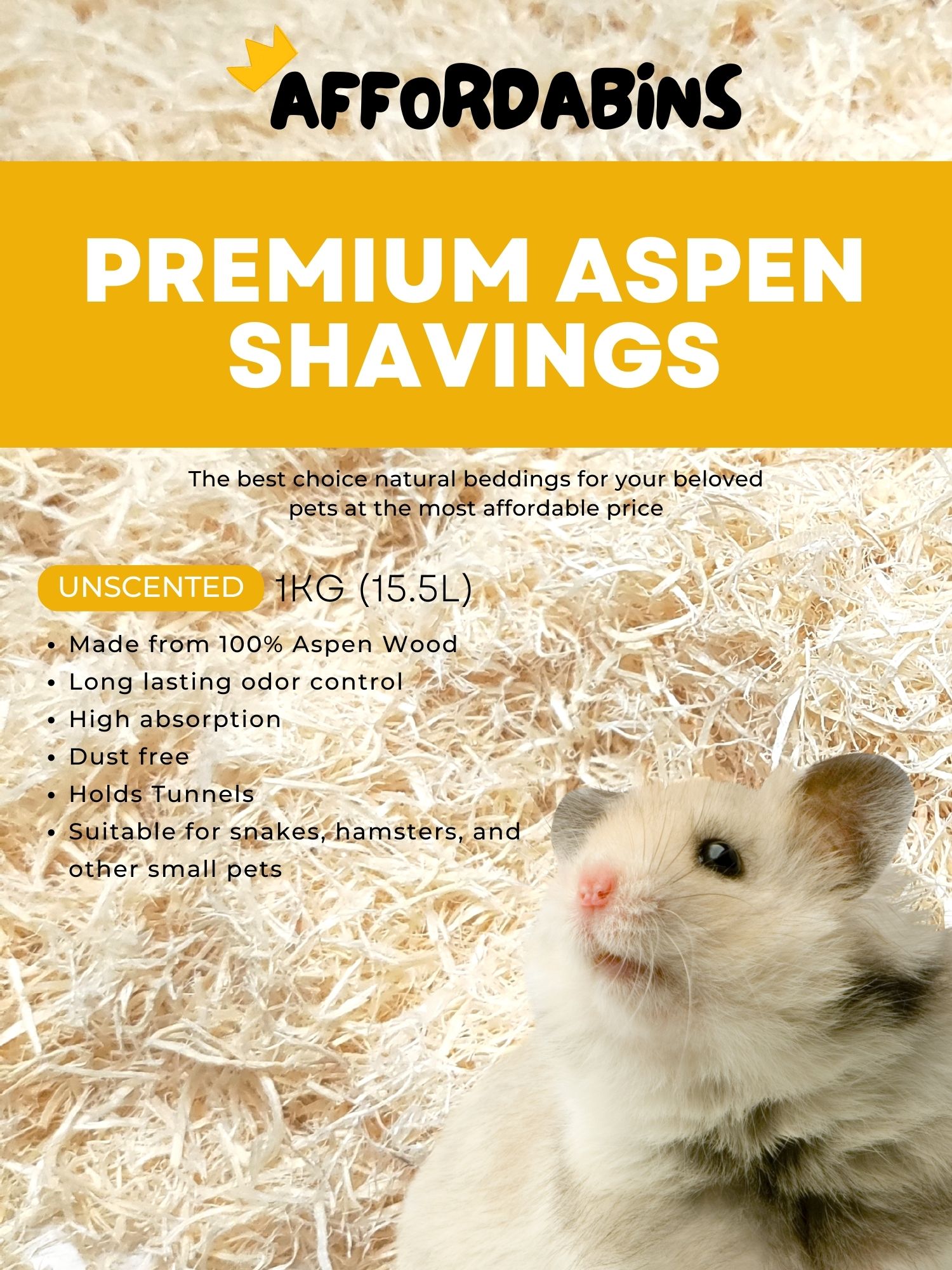 Premium Aspen Bedding Wood Shavings 1kg Compressed Pack Snake Hamster