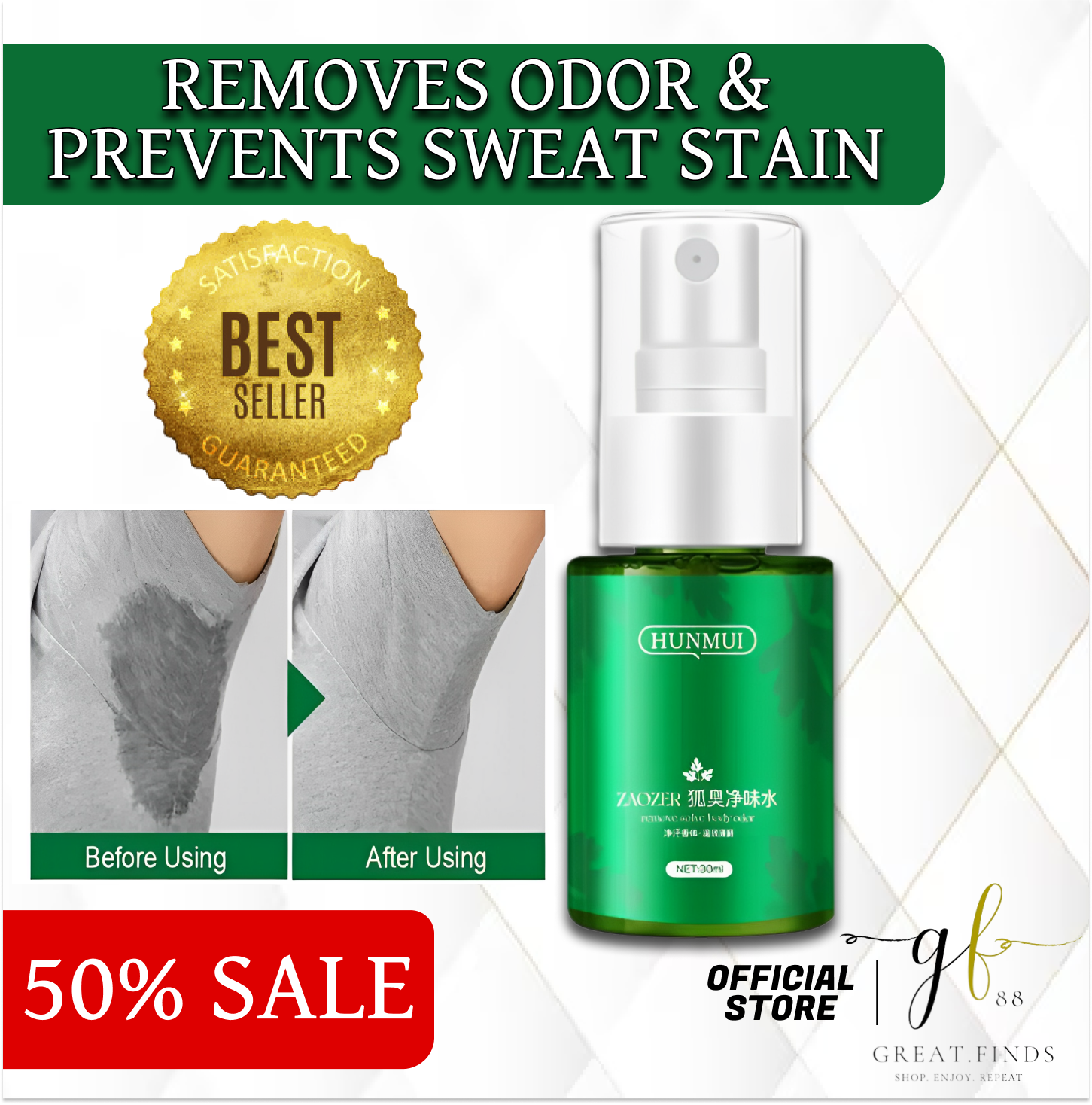 HUNMUI Underarm AntiPerspirant Spray (30ml) All natural with Lemon