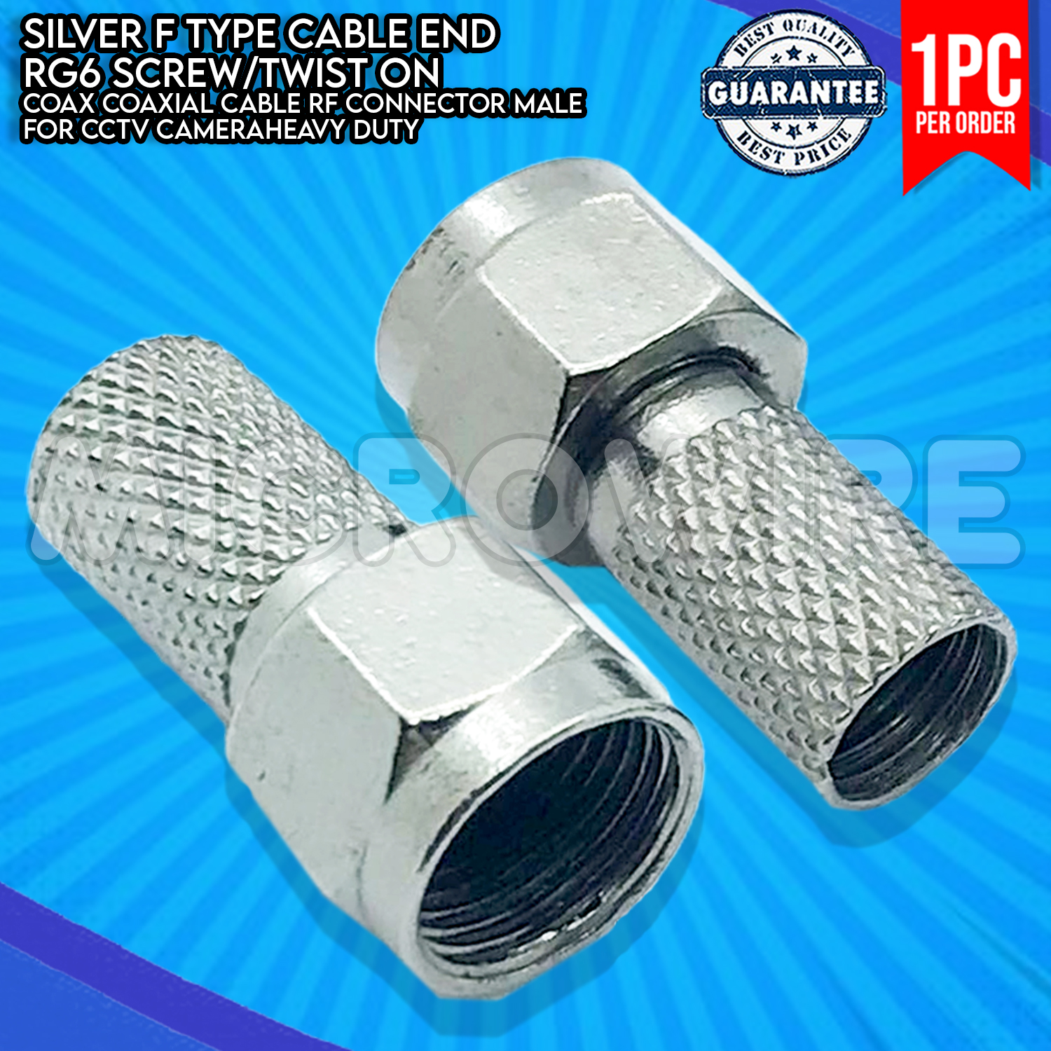 SILVER F Type Cable End RG6 Screw/Twist On Coax Coaxial Cable RF Connector Male for CCTV Camera