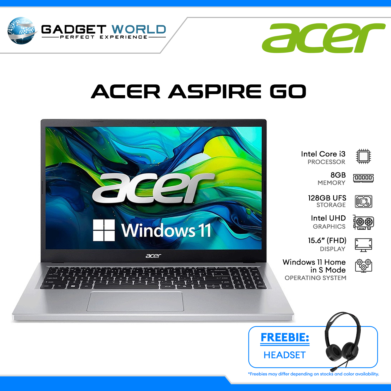Acer Aspire Go 15 FHD Slim Laptop i3-N305 8GB/128GB UFS